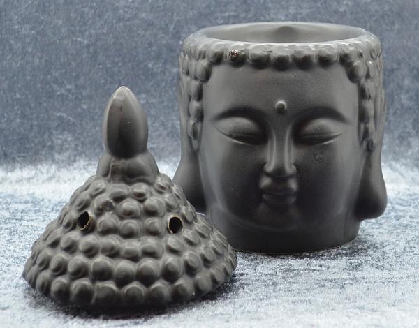 Duftlampe Buddha Kopf Deckel neben Kopf